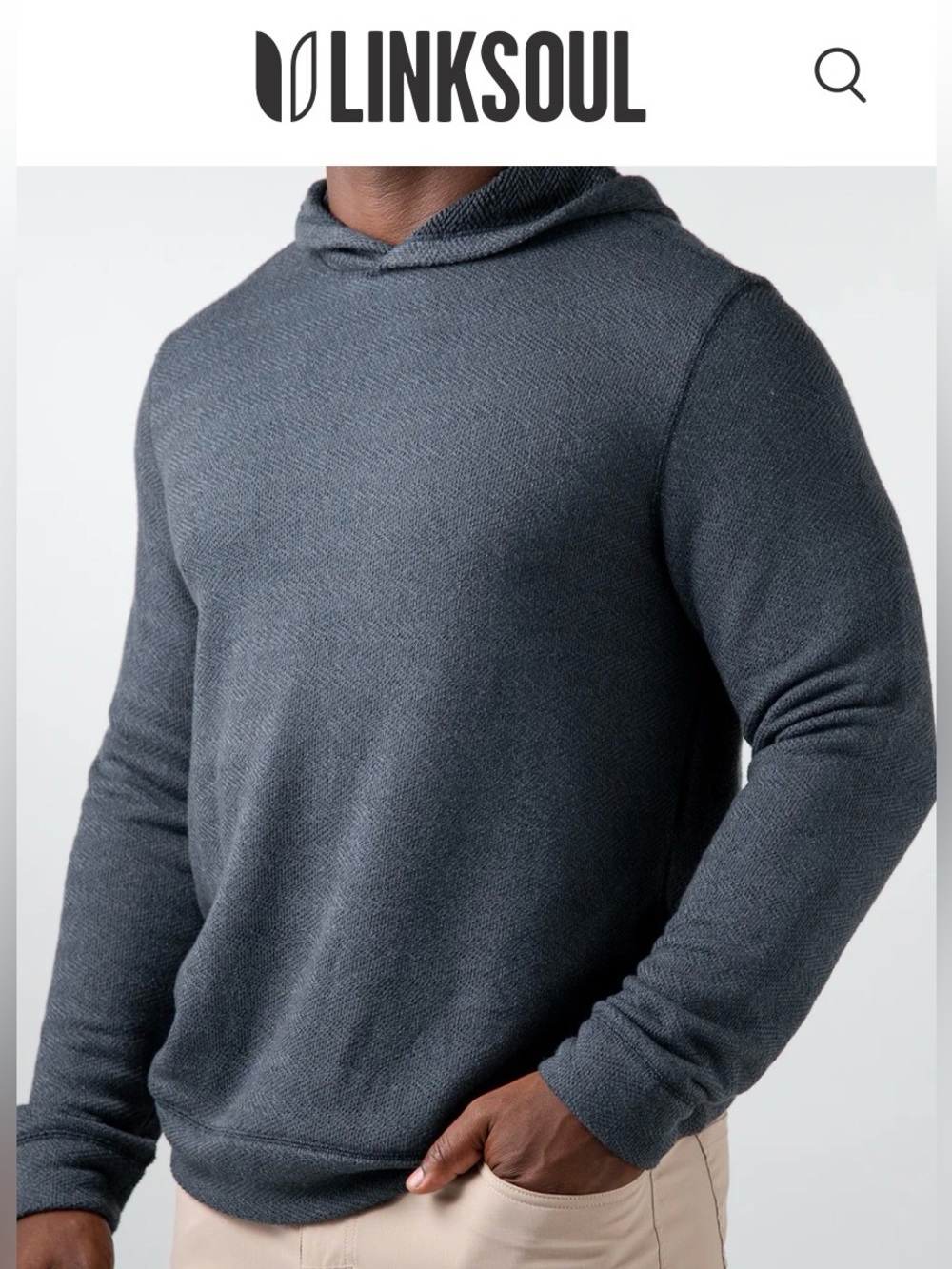 NWT Linksoul Coastal Terry Hoodie XL Blue Herringbone - Picture 2 of 12